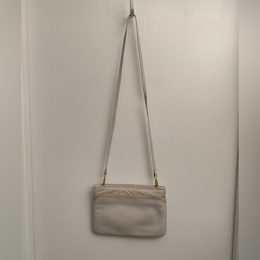 Vintage Salvatore Ferragamo Cream Leather and Snakeskin Crossbody/Clutch Bag